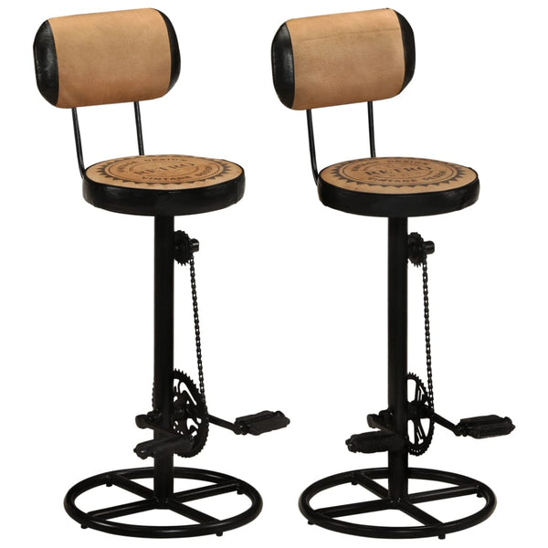 vidaXL Bar Stools with Canvas Print 2 pcs. Brown Black Goatskin