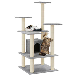 vidaXL Cat Tree with Sisal Scratching Posts Light Grey 110 cm