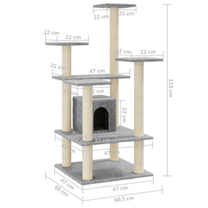 vidaXL Cat Tree with Sisal Scratching Posts Light Grey 110 cm