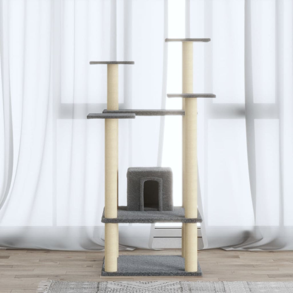 vidaXL Cat Tree with Sisal Scratching Posts Light Grey 110 cm
