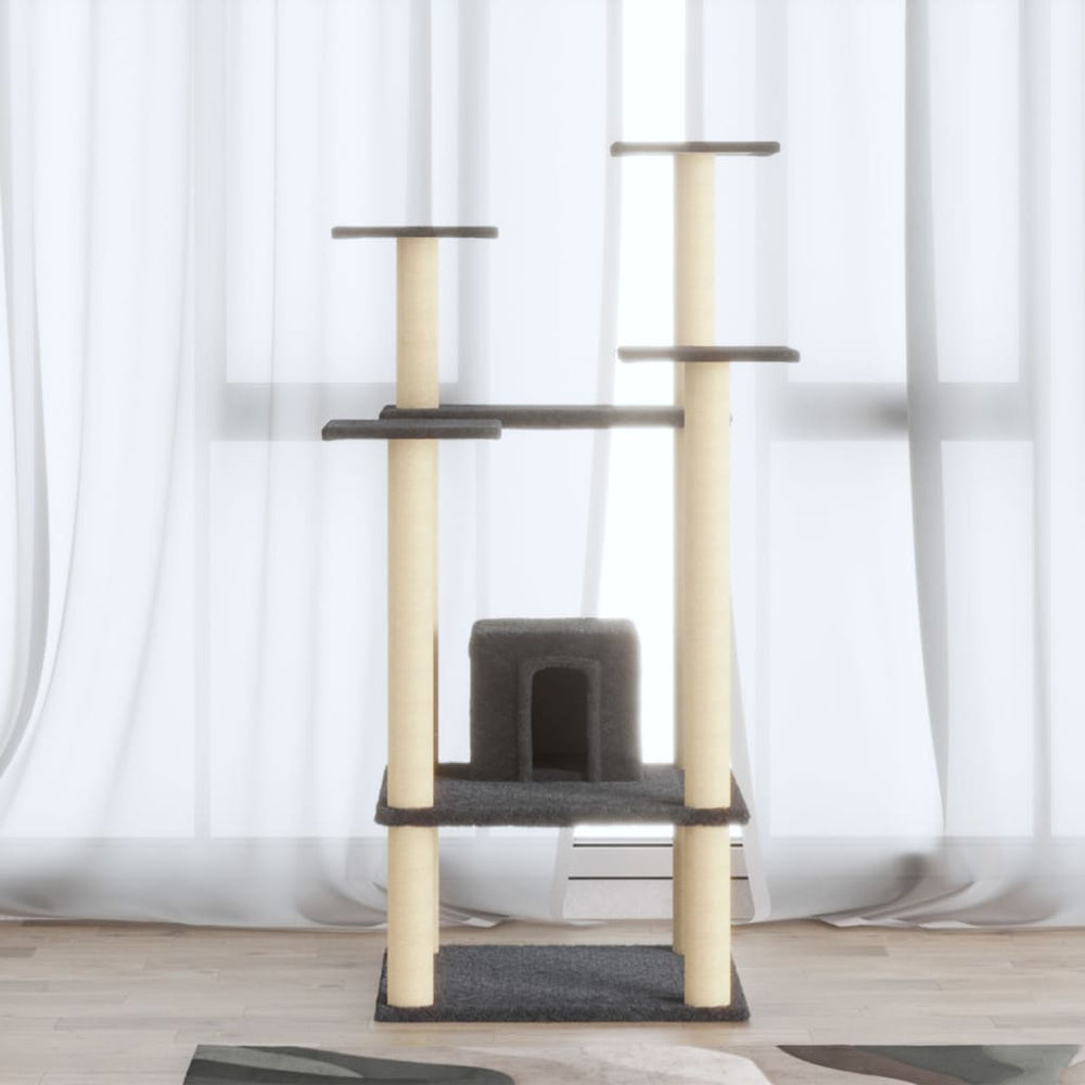 vidaXL Cat Scratching Tree with Sisal Scratching Posts Dark Gray 110 cm