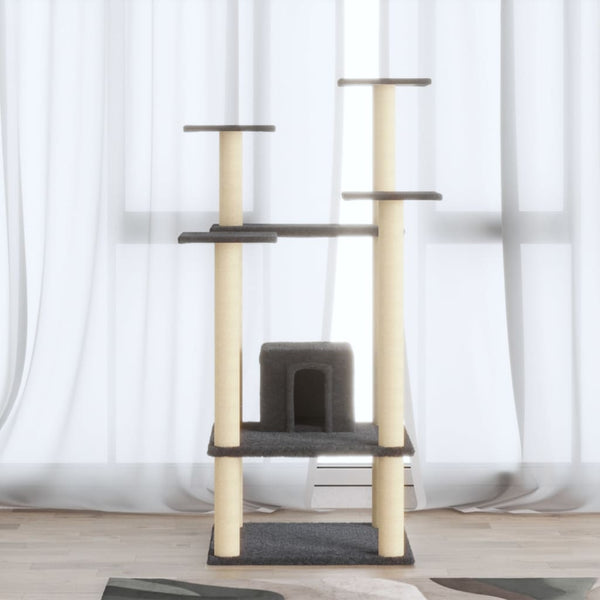 vidaXL Cat Scratching Tree with Sisal Scratching Posts Dark Gray 110 cm