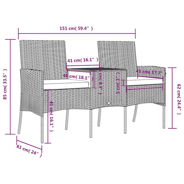 vidaXL 2-Seater Garden Sofa with Tea Table Poly Rattan Anthracite
