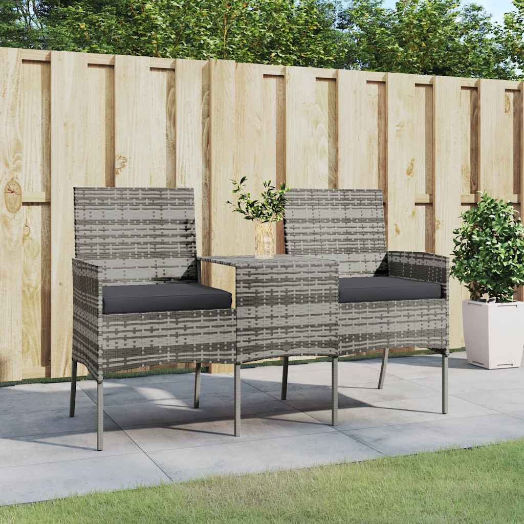 vidaXL 2-Seater Garden Sofa with Tea Table Poly Rattan Anthracite