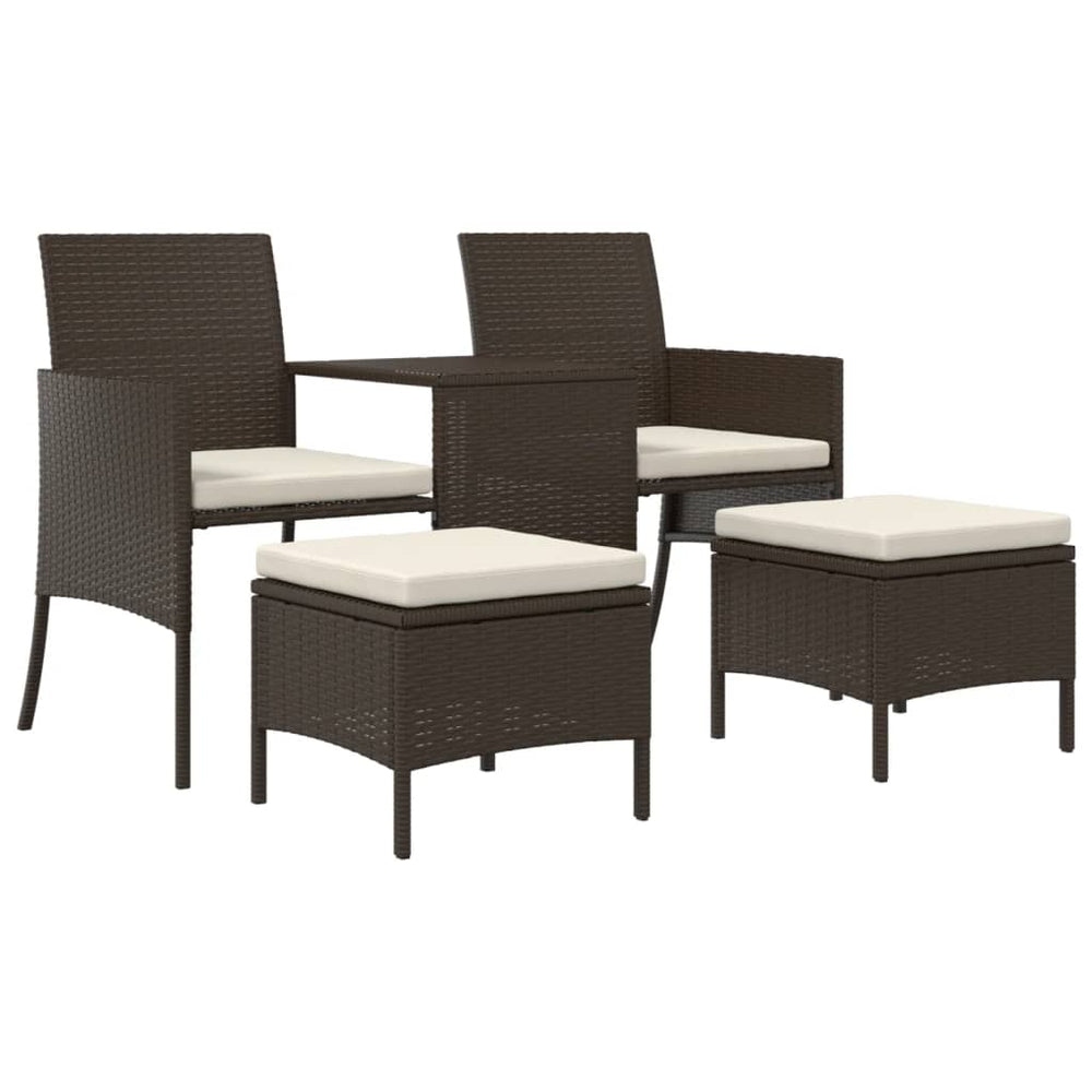 vidaXL 2-Seater Garden Sofa with Table and Stools Brown Poly Rattan