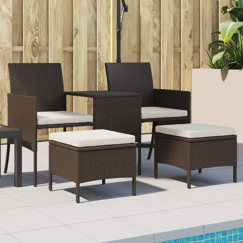 vidaXL 2-Seater Garden Sofa with Table and Stools Brown Poly Rattan