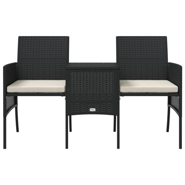vidaXL 2-Seater Garden Sofa with Table and Stools Black Poly Rattan