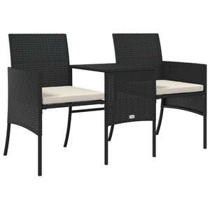 vidaXL 2-Seater Garden Sofa with Table and Stools Black Poly Rattan