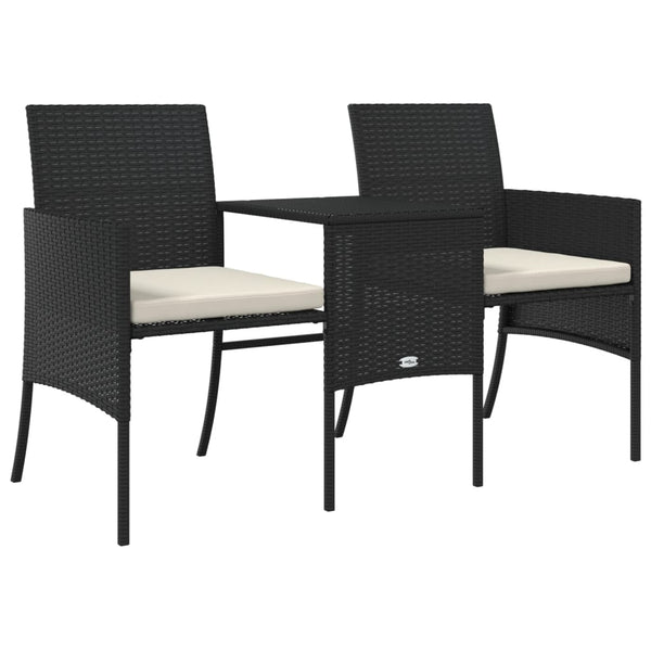 vidaXL 2-Seater Garden Sofa with Table and Stools Black Poly Rattan