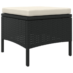 vidaXL 2-Seater Garden Sofa with Table and Stools Black Poly Rattan