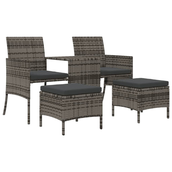 vidaXL 2-Seater Garden Sofa with Table and Stools Grey Poly Rattan
