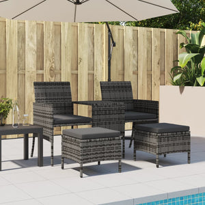 vidaXL 2-Seater Garden Sofa with Table and Stools Grey Poly Rattan