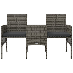 vidaXL 2-Seater Garden Sofa with Table and Stools Grey Poly Rattan