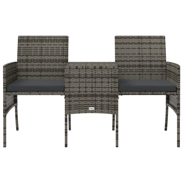 vidaXL 2-Seater Garden Sofa with Table and Stools Grey Poly Rattan