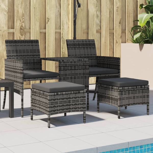 vidaXL 2-Seater Garden Sofa with Table and Stools Grey Poly Rattan