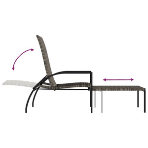 vidaXL Sun Lounger with Footrest PE Rattan Grey