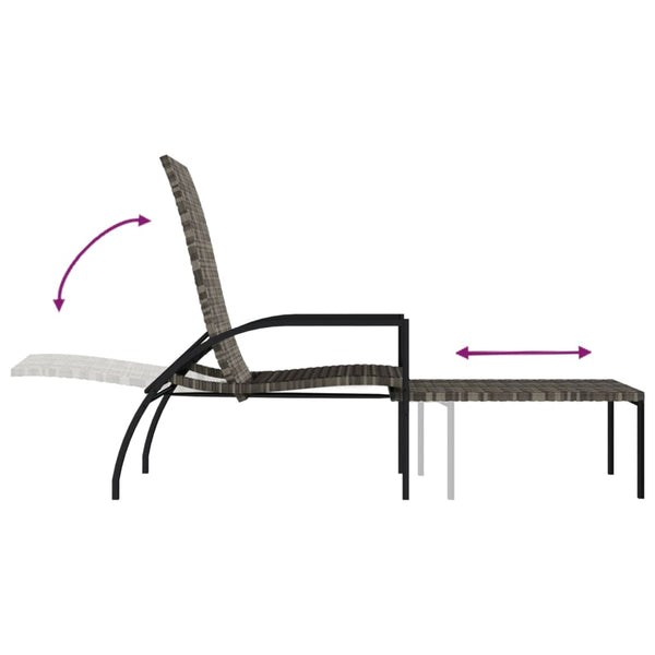 vidaXL Sun Lounger with Footrest PE Rattan Grey