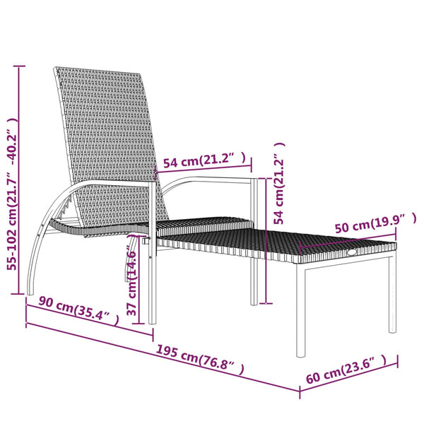 vidaXL Sun Lounger with Footrest PE Rattan Grey