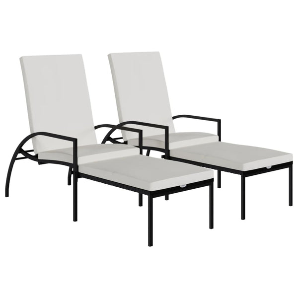 vidaXL Sun Loungers 2 pcs. with Footrests PE Rattan Black