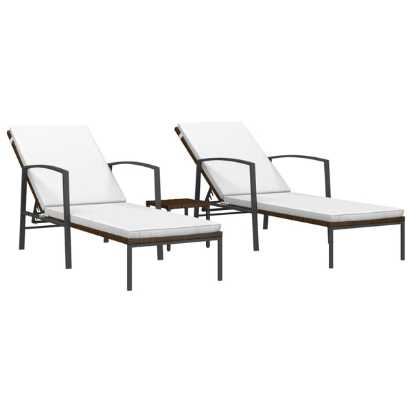 vidaXL Sun Loungers 2 pcs. with Table Poly Rattan Brown