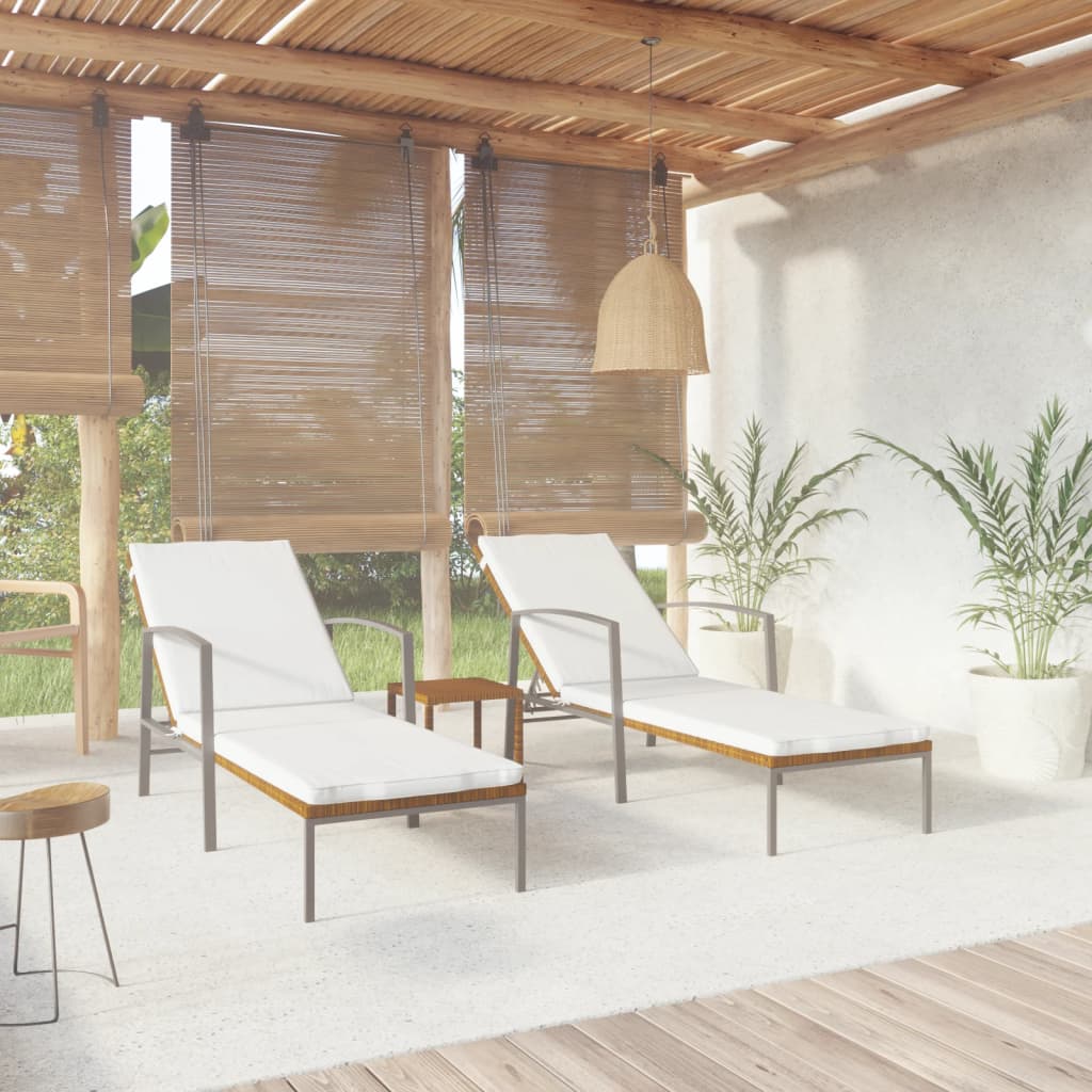 vidaXL Sun Loungers 2 pcs. with Table Poly Rattan Brown