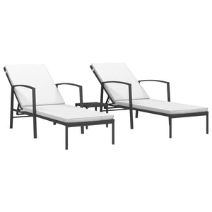 vidaXL Sun Loungers 2 pcs. with Table Poly Rattan Black