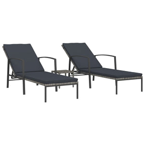 vidaXL Sun Loungers 2 pcs. with Table Poly Rattan Grey