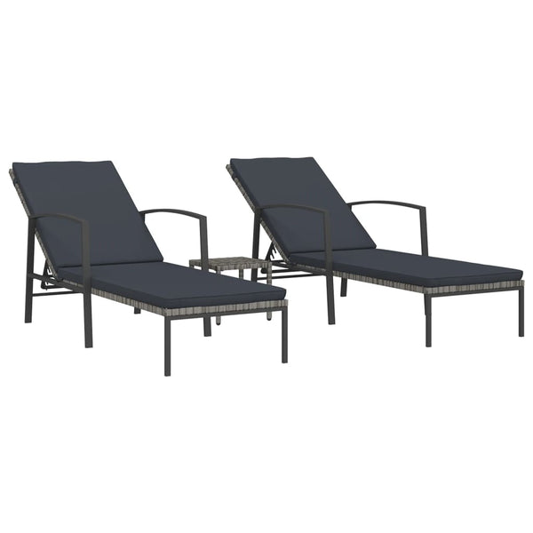 vidaXL Sun Loungers 2 pcs. with Table Poly Rattan Grey