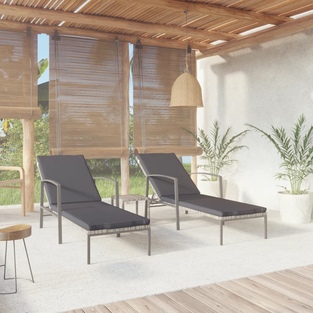 vidaXL Sun Loungers 2 pcs. with Table Poly Rattan Grey