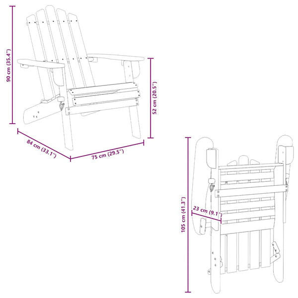 vidaXL Adirondack Garden Chair with Ottoman Solid Acacia Wood