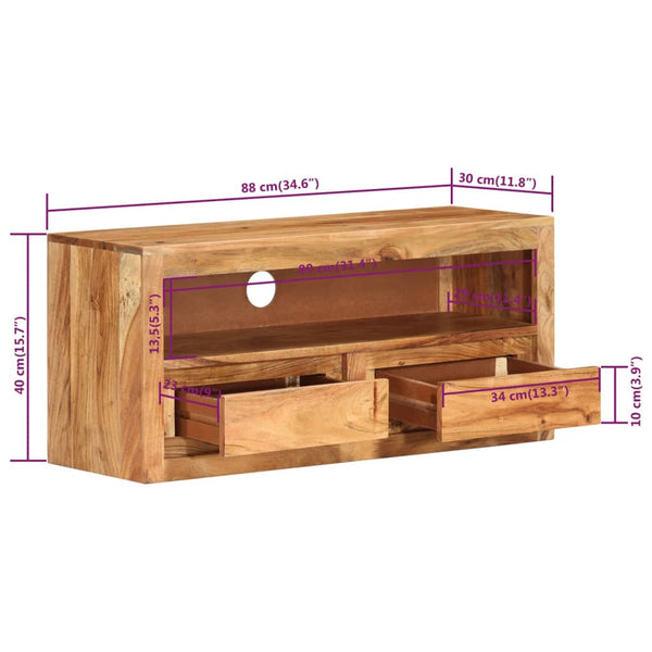 vidaXL TV Cabinet 88x30x40 cm Solid Acacia Wood