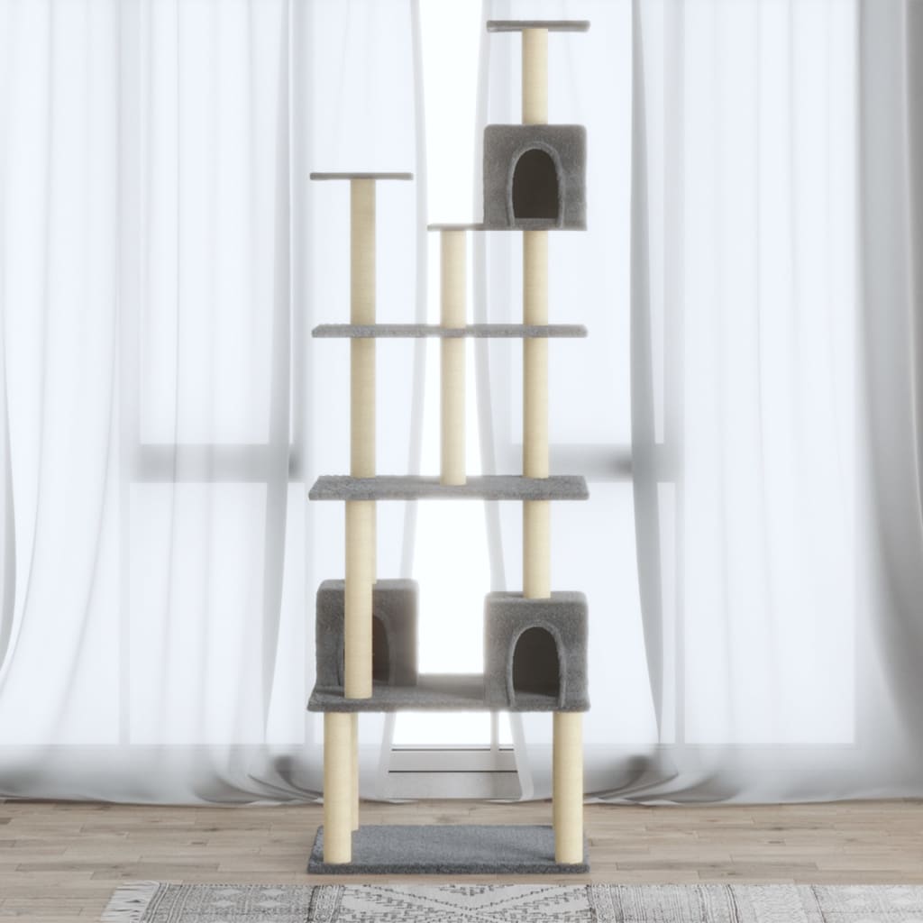 vidaXL Cat Tree with Sisal Scratching Posts Light Grey 188 cm