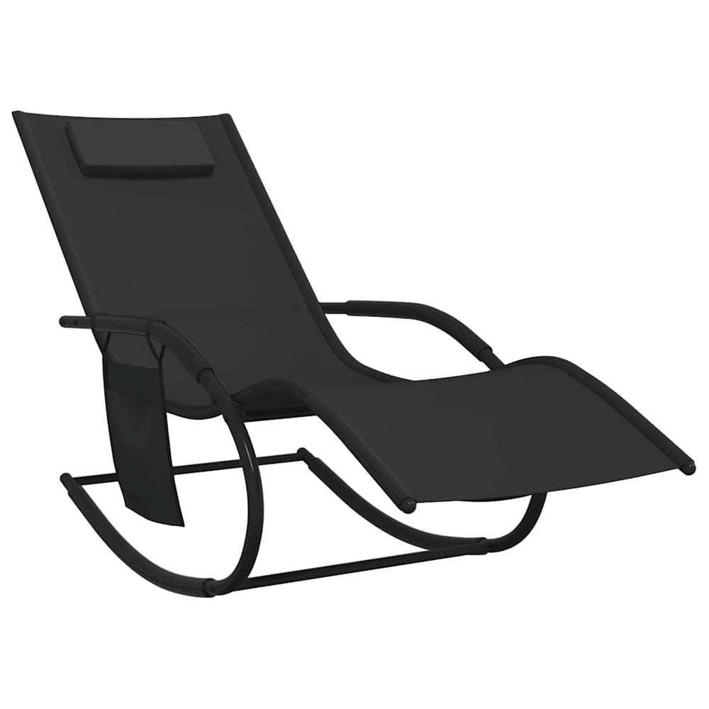 vidaXL Rocking Lounger Black Steel and Textilene