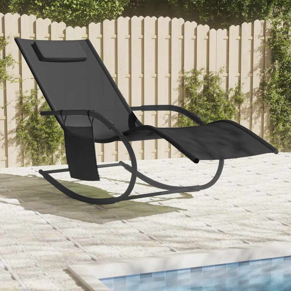 vidaXL Rocking Lounger Black Steel and Textilene