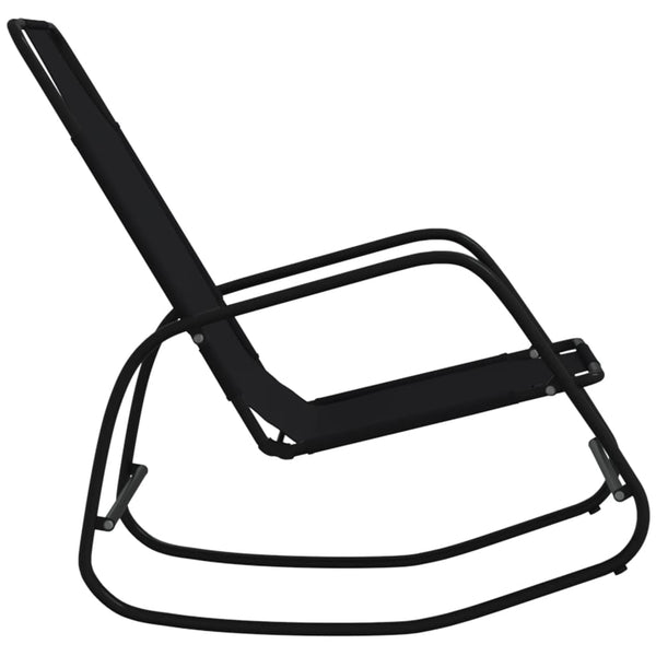 vidaXL Rocking Lounger Black Steel and Textilene