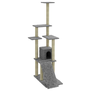 vidaXL Cat Tree with Sisal Scratching Posts Light Grey 155 cm