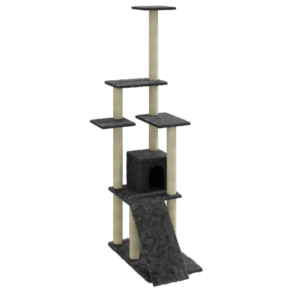 vidaXL Cat Scratching Tree with Sisal Scratching Posts Dark Grey 155 cm