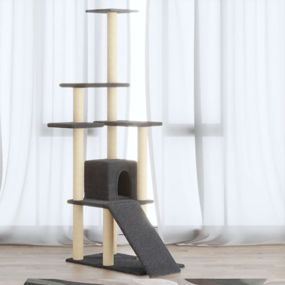vidaXL Cat Scratching Tree with Sisal Scratching Posts Dark Grey 155 cm