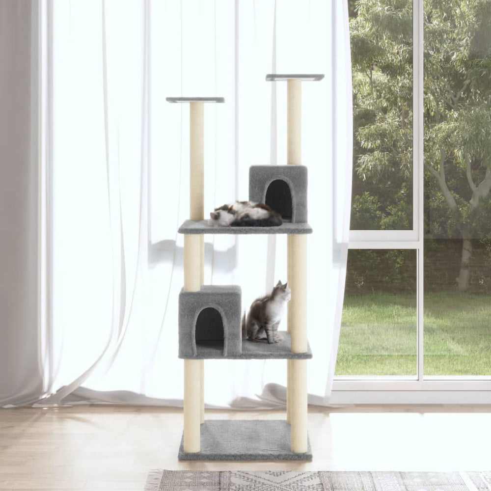 vidaXL Cat Scratching Tree with Sisal Scratching Posts Light Gray 141 cm