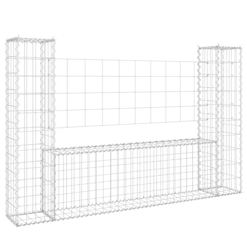 vidaXL U-shaped Gabion Basket with 2 Pillars Iron 140x20x100 cm