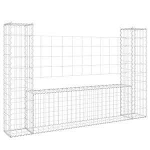 vidaXL U-shaped Gabion Basket with 2 Pillars Iron 140x20x100 cm