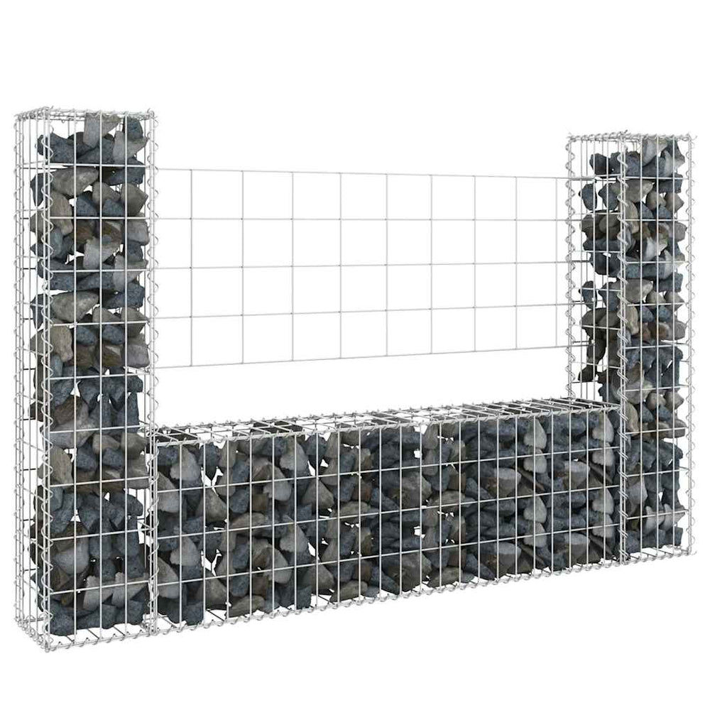 vidaXL U-shaped Gabion Basket with 2 Pillars Iron 140x20x100 cm