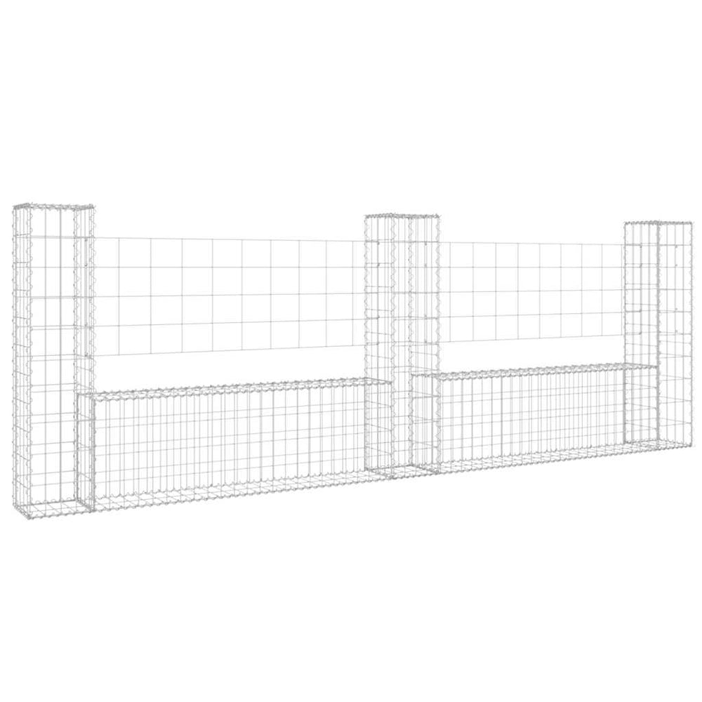 vidaXL U-shaped Gabion Basket with 3 Columns Iron 260x20x100 cm