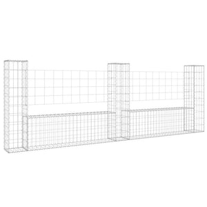 vidaXL U-shaped Gabion Basket with 3 Columns Iron 260x20x100 cm