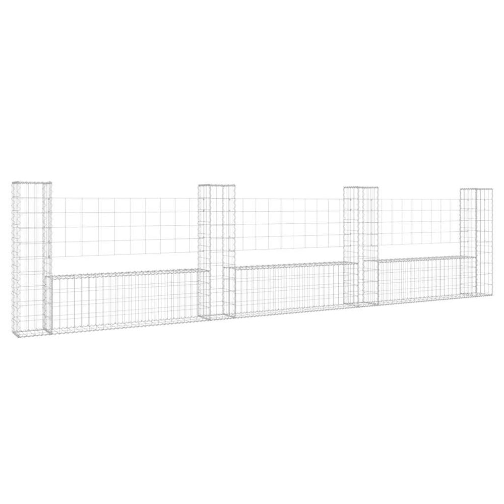 vidaXL U-Shaped Gabion Basket with 4 Posts Iron 380x20x100 cm
