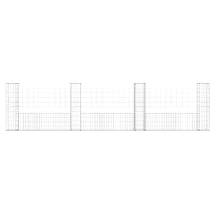 vidaXL U-Shaped Gabion Basket with 4 Posts Iron 380x20x100 cm