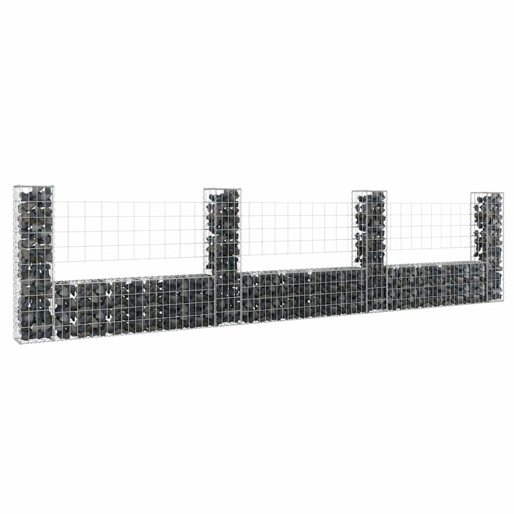 vidaXL U-Shaped Gabion Basket with 4 Posts Iron 380x20x100 cm