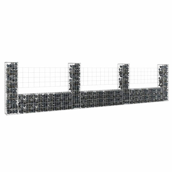 vidaXL U-Shaped Gabion Basket with 4 Posts Iron 380x20x100 cm