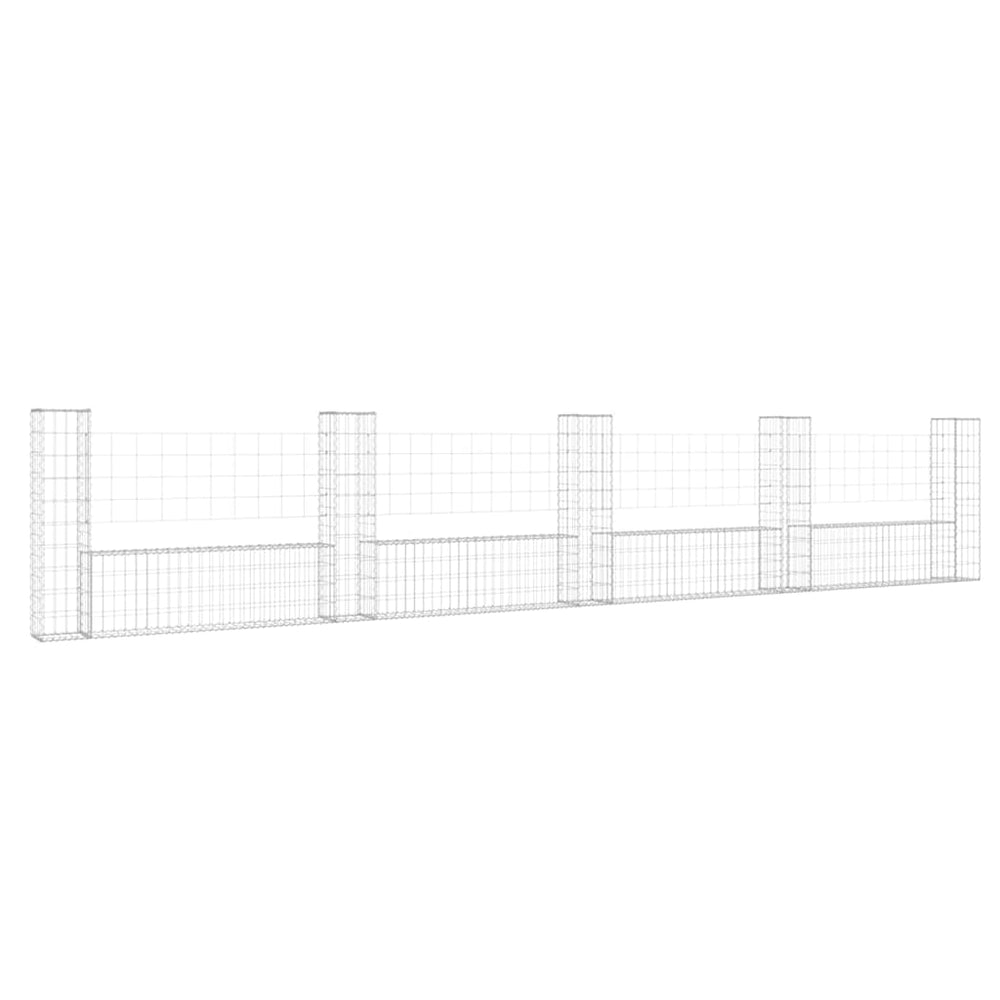 vidaXL U-Shaped Gabion Basket with 5 Posts Iron 500x20x100 cm