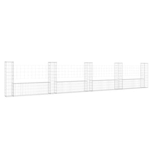 vidaXL U-Shaped Gabion Basket with 5 Posts Iron 500x20x100 cm